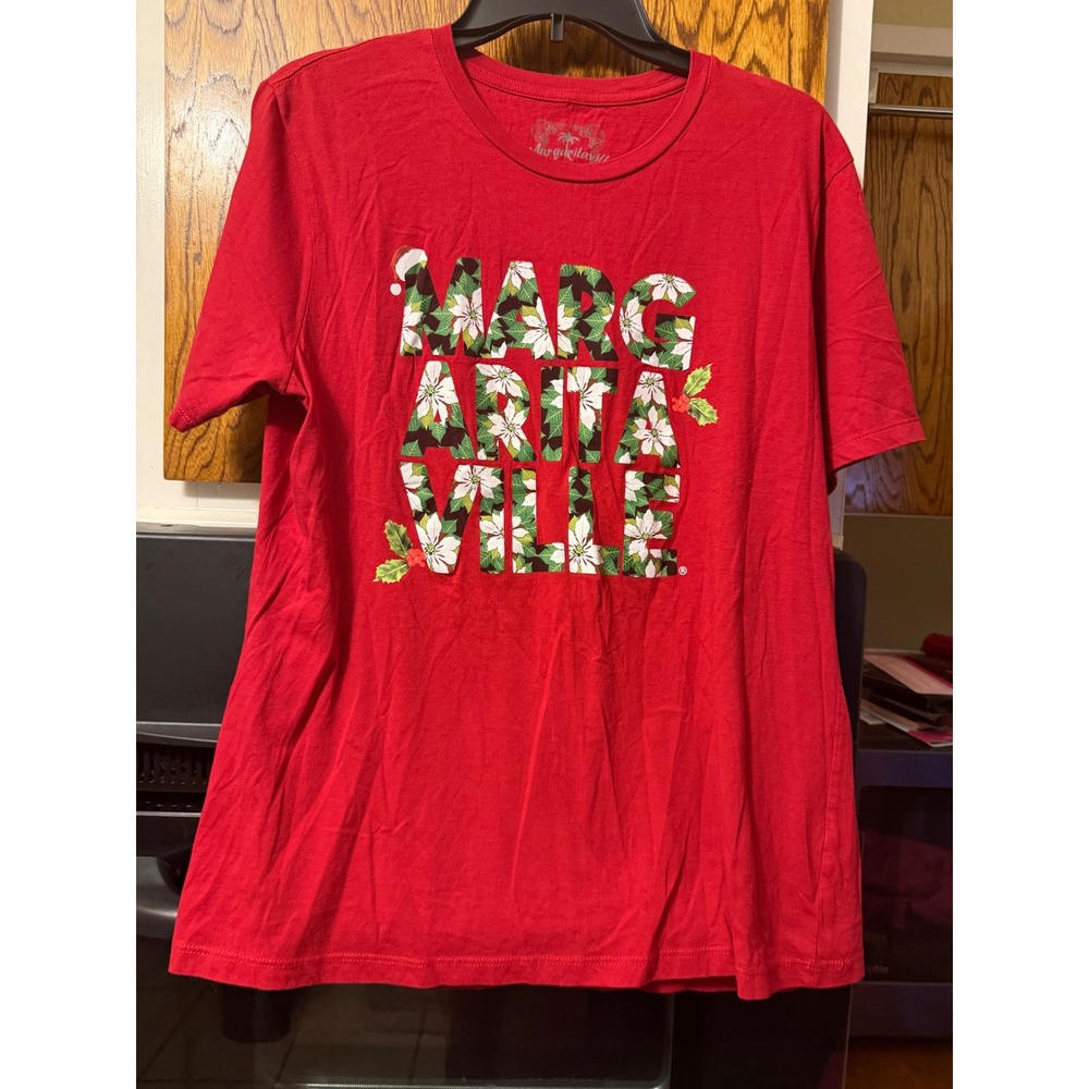 Margaritaville Christmas T-Shirt Womens XL Red Holiday Floral Graphic Cotton Tee